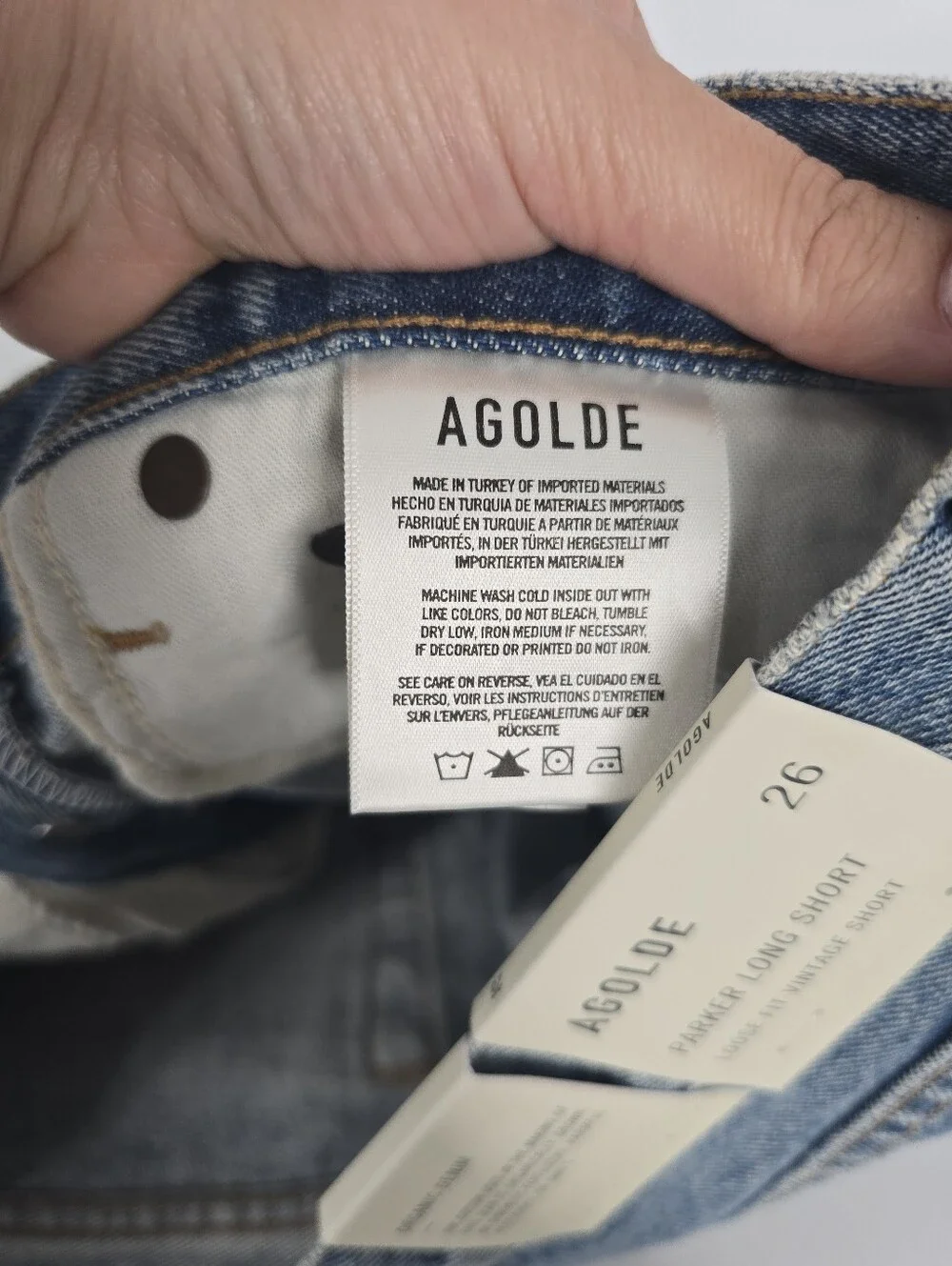 AGOLDE Parker Long Short Wheel Blue Size 26 Loose Fit Vintage Cotton Denim NEW